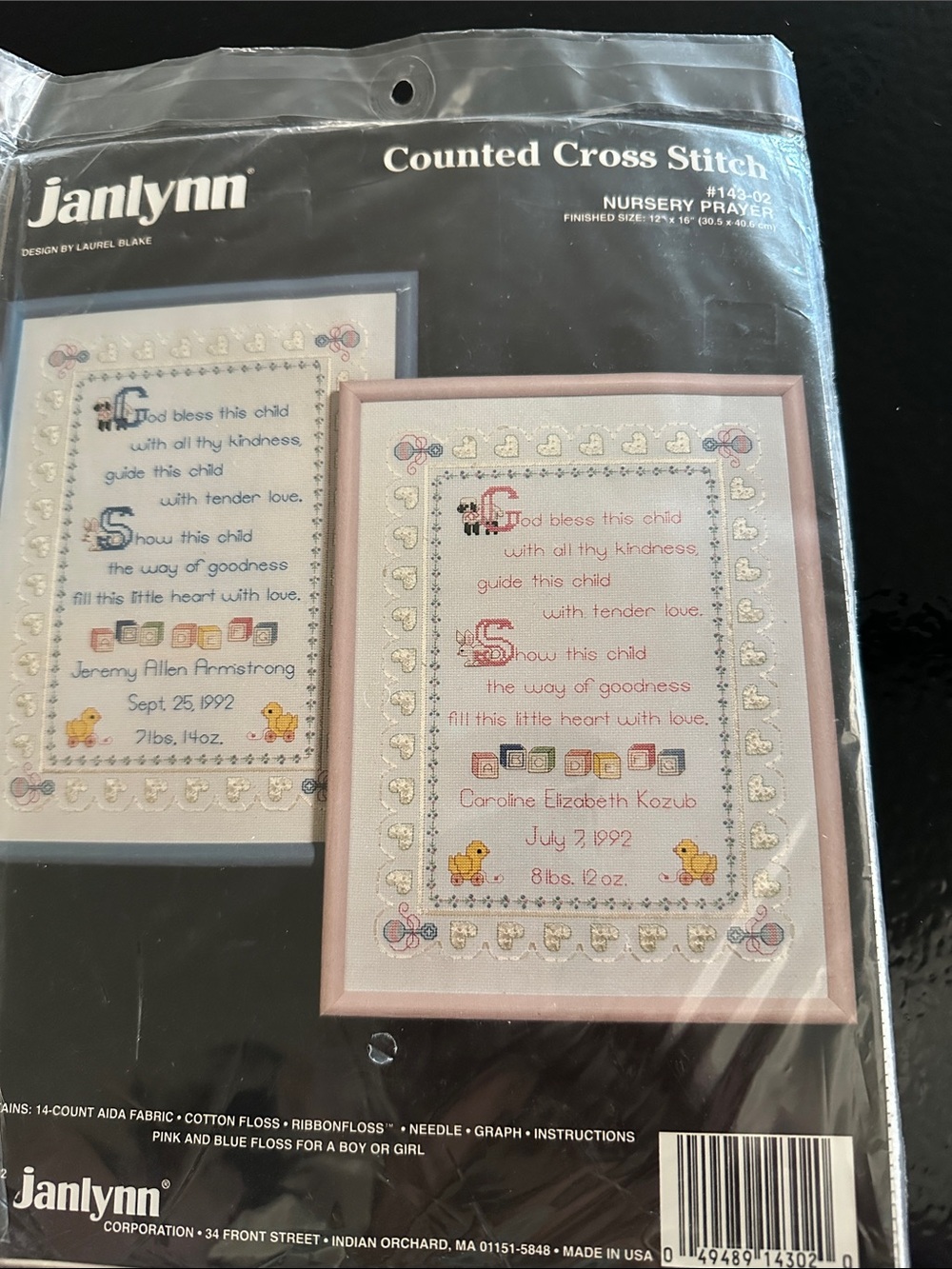 Janlynn Pink Blue Counted Cross Stitch Nursery Prayer Pattern